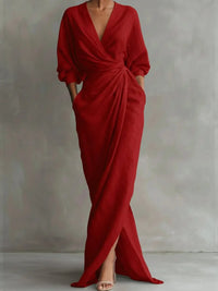 Womens V-neck Waist-cinching Dress