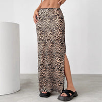 Sexy High-waisted Leopard Print Skirt With Slit