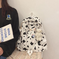 Harajuku Cow's Zebra Print Backpack Cute Canvas Campus Backpack