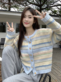 Women's Loose Striped All-matching Knitted Sweater Cardigan Coat