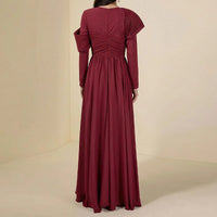 Round-neck Fitted-waist Patchwork Floral-patterned Solid Red Dress