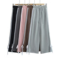 Side-striped Bow-tie-detailed High-waist Casual Loose Wide-leg Straight Pants