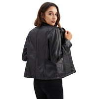 Women's Casual Leather Clothing Stand Collar Jacket