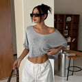 Casual Womens Off-Shoulder Midriff-Baring Sexy Short T-Shirt Top