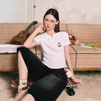 Small V-neck Shoulder Short Slim Fit T-shirt For Women