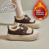 Fleece-lined Sneakers Women's Thick Bottom Non-slip Warm Cotton Shoes