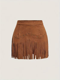 Womens Retro Rivet Tassel Mini Skirt