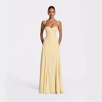 Backless Solid Color Asymmetrical Strap Long Dress