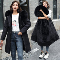 Long Style Large Fur Collar Fleece Lined Cotton Jacket Down Cotton Coat Outerwear