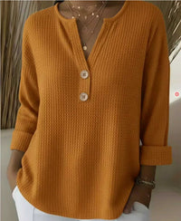Womens Loose-fit Waffle-knit Long-sleeve V-neck Top