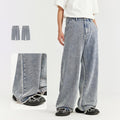 Washed Distressed Men's Clothing Vintage Raw Hem Wide Legs Jeans