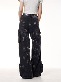 Make Old Graffiti Dyed Multi Pocket Workwear Jeans