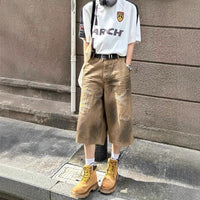Washed Old Niche Design Straight Baggy Denim Shorts