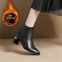 Autumn And Winter Short Boots Female Chunky Heel Soft Leather