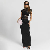Slim-fit Fashionable Lace High-neck Split-back Sheath Dress