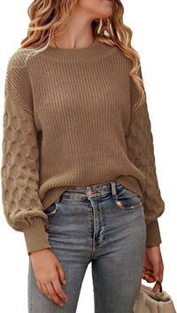 Women's Fashion Lantern Sleeve Knitted Solid Color Top