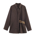 European And American Fashionable Buckle-decorated Striped Shirt