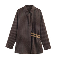 European And American Fashionable Buckle-decorated Striped Shirt