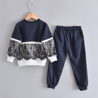 Lace Stitching Sweatshirt Suit Letter & Trousers Children's Two-piece Suit