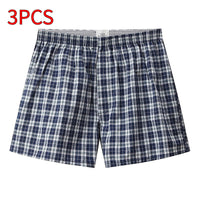 Woven Cotton Plaid Printed Loose Men's Underwear