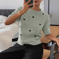 Womens Crew-Neck Pullover Heart Jacquard Knitted Sweater