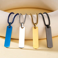Stainless Steel Polished 3D Bar Mens Simple Stylish Titanium Steel Necklace