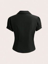V-neck Pleated Sexy Women's Slim-fit Short-sleeved Shirt