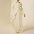 Crew-neck Asymmetrical Ruffle Long-sleeve Apricot Dress