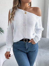 Solid Color Hollow Out Shoulder-baring Long Sleeve Pullover
