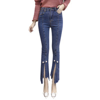 Slit Cropped Micro-flare Jeans Women Slim Slim Straight-leg Pants Trousers
