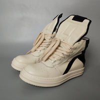 Men's Genuine Leather High Top Black And White Inverted Triangle Shoes