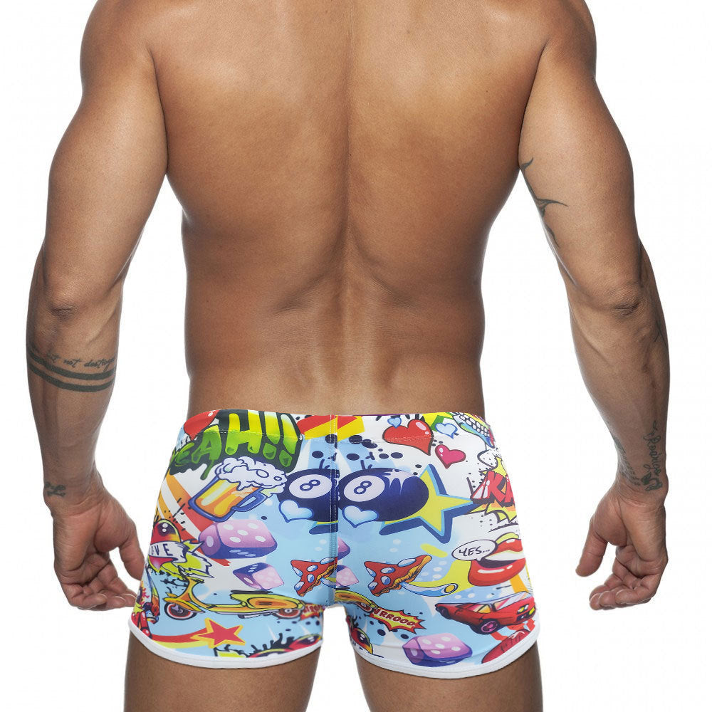 Funny Cartoon Printed Boxer Swimming Trunks Men