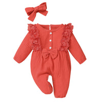Cotton And Linen Lace Flying Sleeves Solid Color Romper For Girls