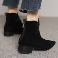 Retro Suede Pointed Toe Chunky Heel Ankle Boots