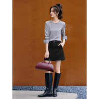 Autumn Round Neck Contrast Color Patchwork Striped Long Sleeve