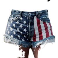 Fringed Star-Print Denim Shorts For Women