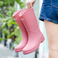 Women's Long Rain Boots Mid-calf Waterproof Shoes New