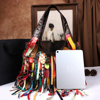 Tasseled Cowhide Tote Bag With Large Capacity And Crossbody Strap