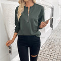Women's Solid Color Casual Half Zipper Off Shoulder Sleeve Sweatshirt