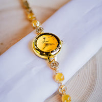 Women's Copper Coin Bracelet Chalcedony Jade Watch