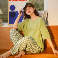 Summer Pajamas Women's Short-sleeved Trousers Cotton Two-piece Set