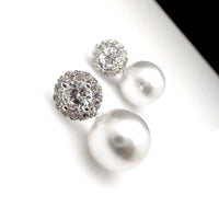Elegant Dainty Pearl Stud Earrings Adorned With Zircons