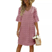 Chiffon Polka-Dot Flowy Short Dress Elegant For Work Commuting