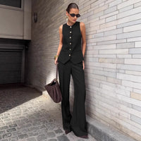Elegant Commuter Vest And Wide-Leg Pants Two-Piece Set