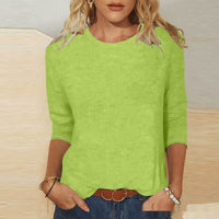 Round Neck 34 Sleeves Casual Top For Women