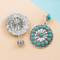 Vintage Bold Statement Earrings Featuring Antique Silver And Turquoise