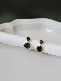 S925 Sterling Silver Gold Plated Black Zircon Earrings