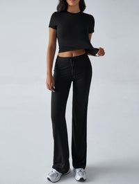 SpringSummer Elegant Solid Color Crew Neck Short Sleeve Top And Pants Set