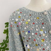 Sweet Design Idle Style Sequined Sweater For Women Spring And Autumn New Knitted Cardigan Outerwear Top