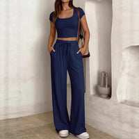 Y2K 2-piece Short-sleeve And Long-pants Set For Women